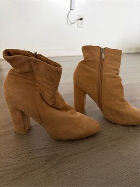 PrettyLittleThing Tan Suede Block Heel Ankle Boots
